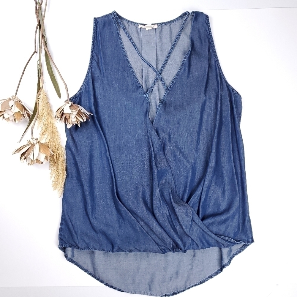 MIAMI Blue 100% Tencel Rouged Wrap Top Sz L - Picture 11 of 11